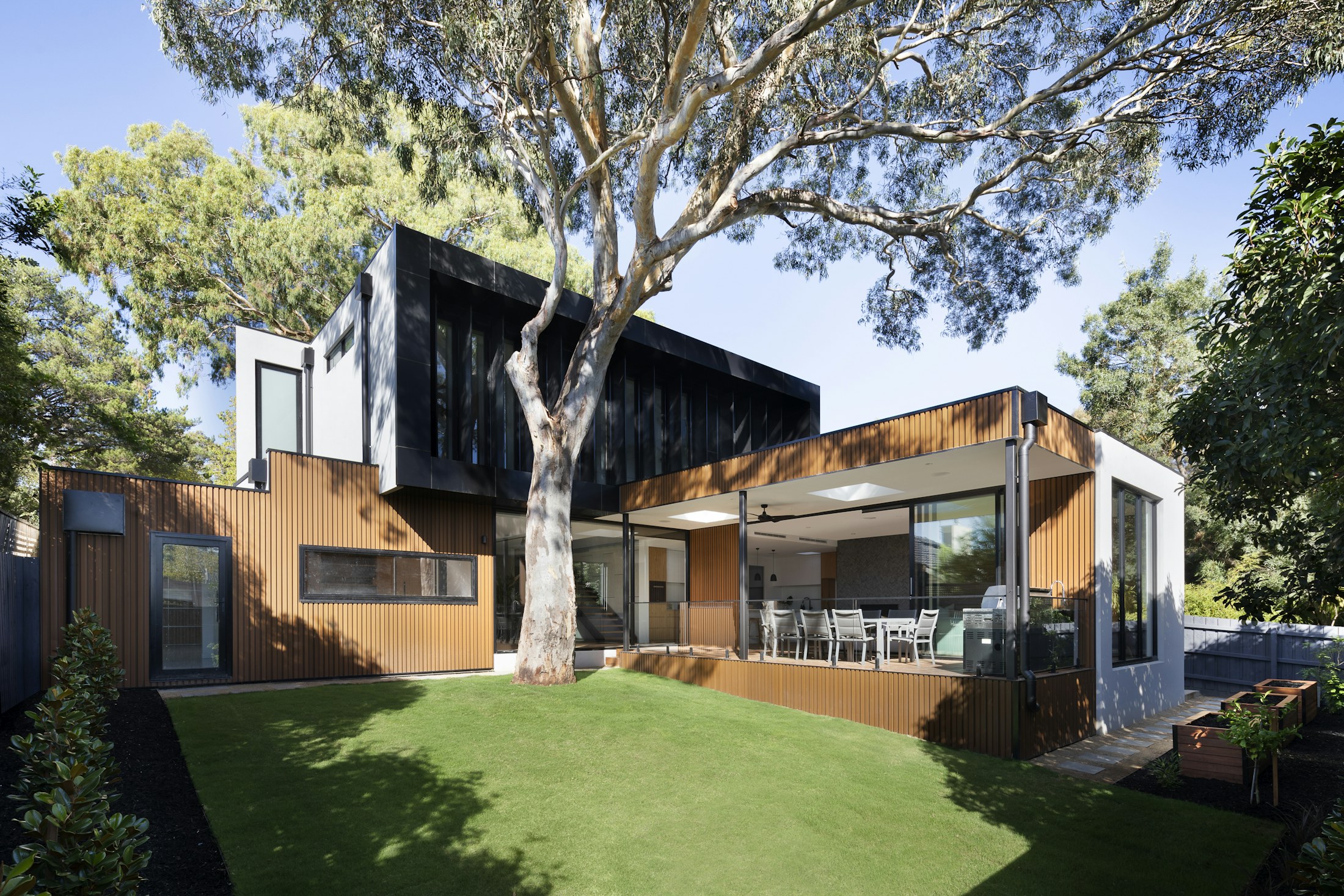 Modern home facade with integrated windows and doors